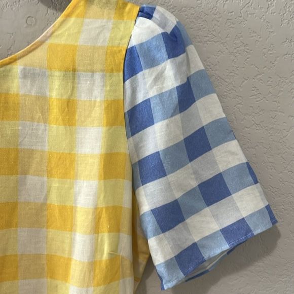 FARM RIO (by Anthropologie) Gingham Colorblock Contrast Romper, Size S - Picture 6 of 13